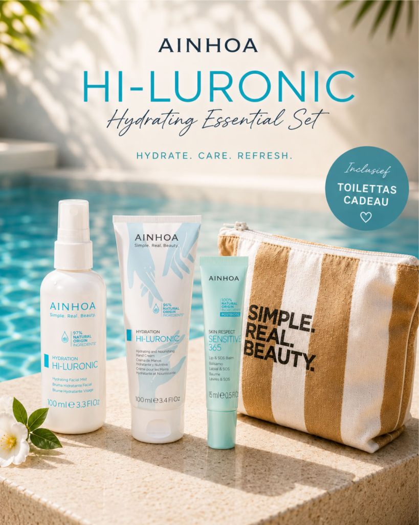 Zomer in je toilettas ☀️ De AINHOA HI-LURONIC Hydrating Essential Set combineert